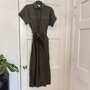 H&M Utility Olive Jumpsuit w/ Elastic Waist + Tie Belt